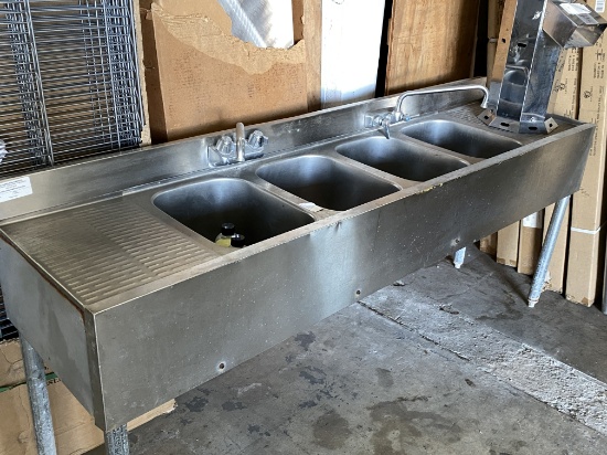 6' Two Faucet, (4) Compartment, Stainless Steel, Bar Sink