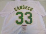 Jose Canseco of the Oakland A's signed autographed baseball jersey JSA COA 099