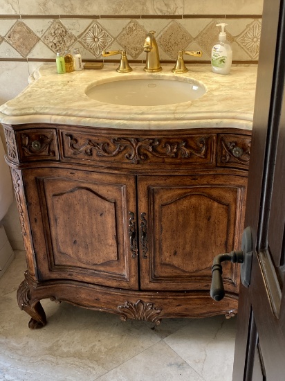 Complete Bathroom with 36" Wood Vanity with Marble Top and Undermount Sink, Gold Framed Mirror, Fram