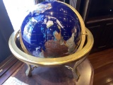 Brass Framed Globe With Different Style Of Stone Coloring, Depicting Geographical Areas