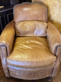 Leather Occasional Chair With Pillow, Pushpin Design, Rounded Arms. Very Nice