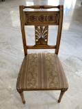 Solid Wood Framed Chairs, Hand Carved, With Tapestry Style Cushions, Rounded Backs, Push Pin On The