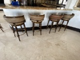 Low Back Swivel Bar Stools, Wood Frame,s Leather Seat And Backing, With Push Pin Design, Hand Painte