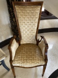 Very Unique High Back  Basket Weave Upholstered Seat, Armed Occasional Chairs. Very Decorative