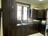 11' Washroom Cabinets With Granite Top, Stainless Steel Undermount Sink, Three Upper Cabinet Units,
