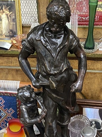 19" Tall Figurine Of Blacksmith And Child