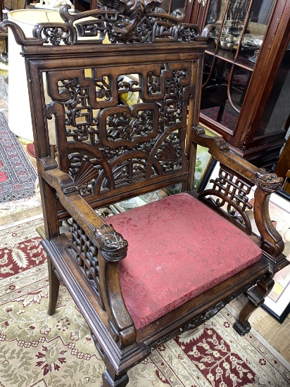 Antique Chinese Dragon Chair Heavily Carved On Rosewood