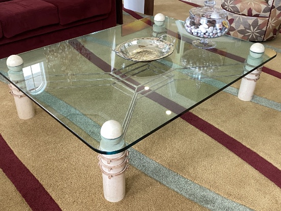 64" x 48" Solid Glass And Decorative Metal Sofa Table