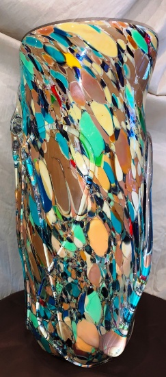 23"H x 9"W Hand Blown Mutli-Color Glass Vase