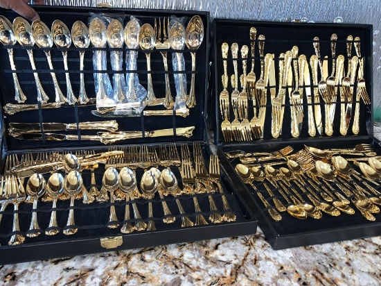 Gold Colored Silverware Set Serving For 10