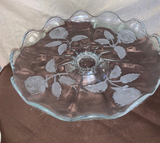 12"H x 14"W Hand Painted With Flowers Cake Plate With Cover