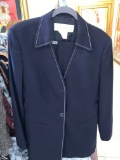 Escada Navy Pant Suit With Navy White Stitching On Body, Sleeve And Pant
