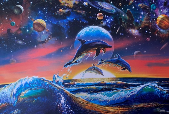 24 x 36 Dolphin Universe Wall Decor By Adrian Chesterman