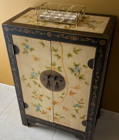 22" Oriental Style Hand-Painted Locking Storage Cabinet