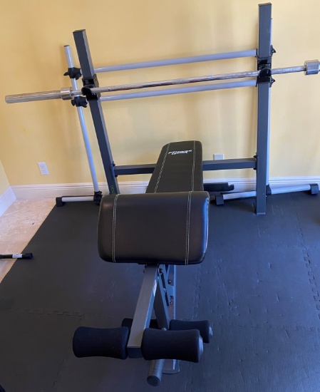 Fitness Gear Leather Bench With Leg Extension Added, Plus 45Lb Barbell