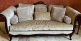 Drexel Heritage Carved Wood Frame Sofa With Rolled Sides, One Single Large Upholstered Cushion With