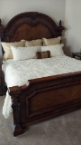 Henredon Five Piece Bedroom Suite. Heavily Carved Wood. Includes Two Marble Top Nightstands With Two