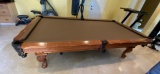 Craftmaster Heavily Carved Wood And Felt 9' Pool Table With Leather Pockets. Comes Complete With Bal
