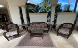 Woven Rattan And Heavily Cushion Outdoor Patio Set, Including Three Cushion Sofa, Two Side Chairs Wi