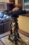 Bronze Styled Footed Table Statue Of Three Women With Metal Dish Mounted On Top