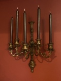 Pair Of Five Candle Wall Mount Metal Candelabras
