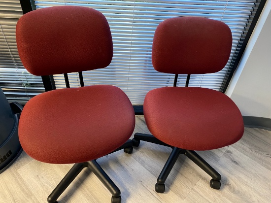 Red Fabric Rolling Steno Chairs