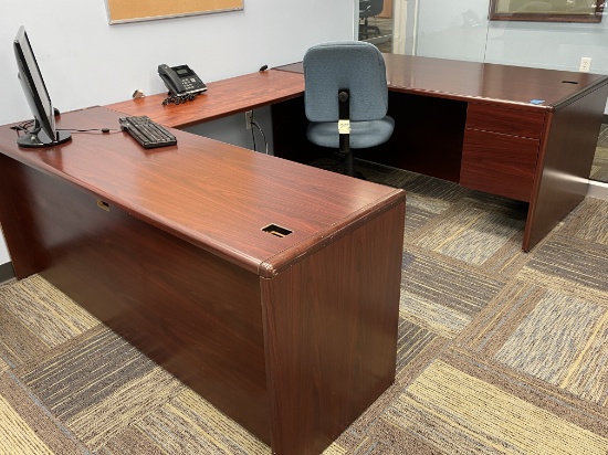 6 x 9 U-Shaped Cherry Finish Executive Desk With Two Drawer Lateral File