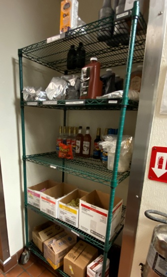 36" Epoxy Coated Shelving System With Five Shelves Mounted On Casters
