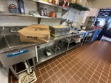20' Stainless Steel Long Table With Wash Out Sink, Two Dipping Wells, Hand Sink And A Single Compart