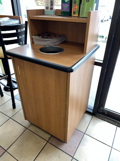 large Wood Trash Receptable with Insert on casters
