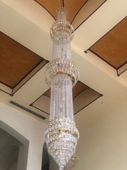 10 ft Ornate Crystal Chandelier with four Drop String Crystal sections