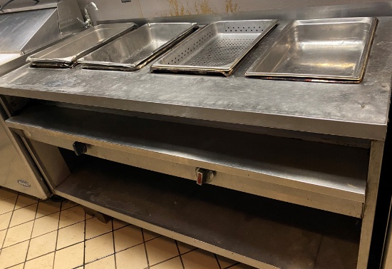 63" Four Hole Gas Steam Table with (2) Burner Controls and Insert Pans included