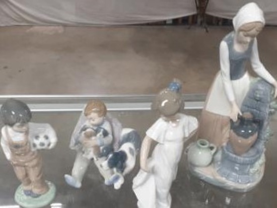 4 lladro Figurines and llardo bells