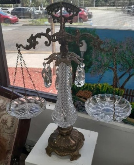 Vintage Crystal and Brass Scale - 20 inches