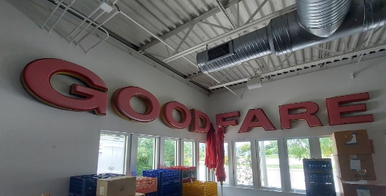 Storefront Lettering. Reads "GOODMAN FARE BASE". Each Letter Is 33" To 38" Wide