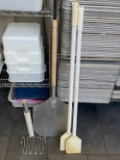(2) Long Handled Paddles, Potato Masher and Pizza Peel