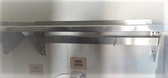 36 inch Stainless Steel wall mount overshelf with pot rack