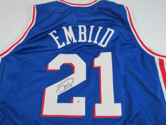 Joel Embiid of the Philadelphia 76ers signed autographed basketball jersey PAAS COA 600