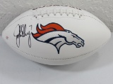 John Elway of the Denver Broncos signed autographed logo football PAAS COA 143