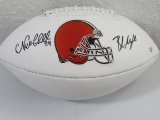 Nick Chubb Baker Mayfield of the Cleveland Browns signed autographed logo football PAAS COA 024