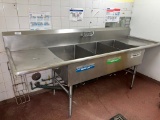 (3) Compartment S/S Sink, With (2) Drain Boards, Lever Controls, 12