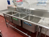 (3) Compartment S/S Sink, With (2) Drain Boards, Lever Controls, 12