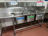 (3) Compartment S/S Sink, With (2) Drain Boards, Lever Controls, 12