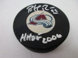 Patrick Roy of the Colorado Avalanche signed autographed hockey puck LSM COA