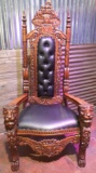 Hand Carved Oversized Chair with Lion's Heads