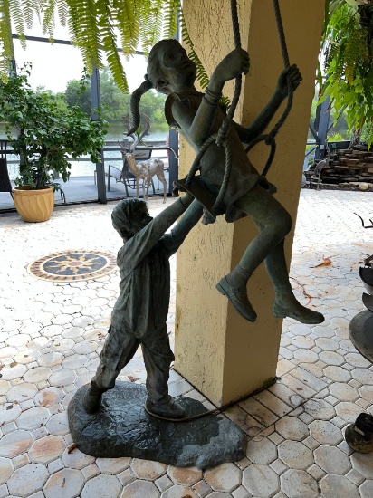 8' Boy And Girl On Swing Bronze Statue