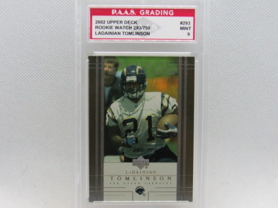 LaDainian Tomlinson Chargers 2002 Upper Deck Rookie Watch 293/750 #293 graded PAAS Mint 9