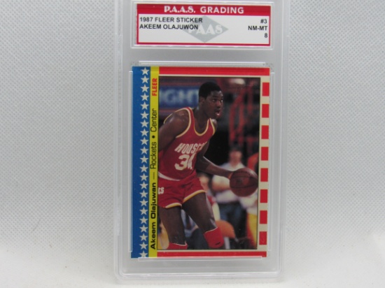 Akeem Olajuwon Rockets 1987 Fleer Sticker #3 graded PAAS NM-MT 8