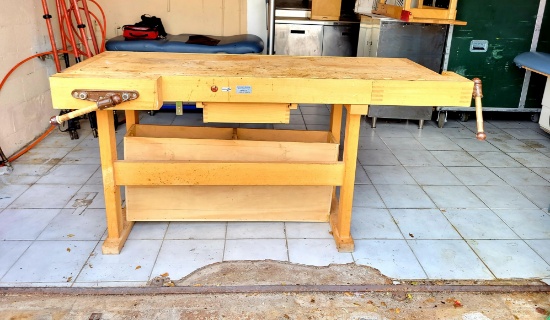 German Wooden Large Work Bench with Vise