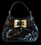 Gucci Queen Dialux Bow Coated Black Leather Hobo Bag